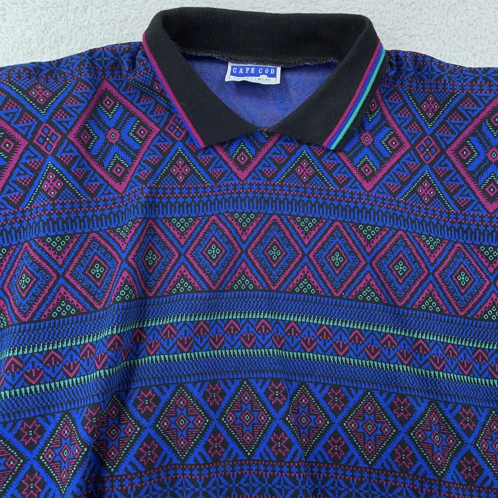 Vintage Cape Cod Sportswear Aztec Collared Sweater Mens M Blue Pullover 90s